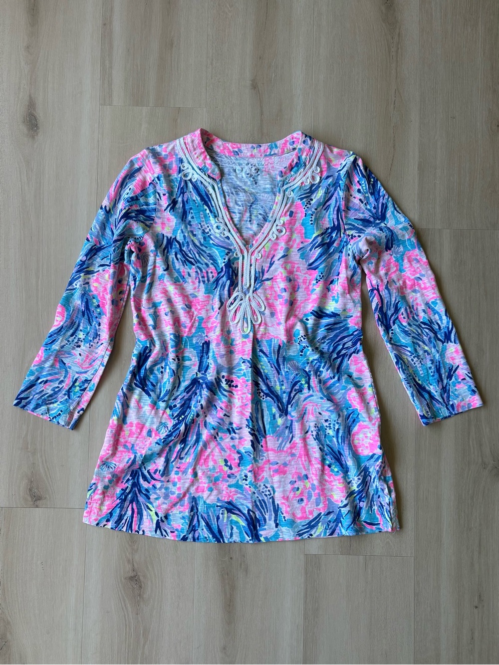 Lilly Pulitzer XS Kaia Knit Tunic Top Periwinkle Pink Blue Popover